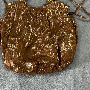 Braciano Shimmering Gold Crocodile-Embossed Shoulder Bag